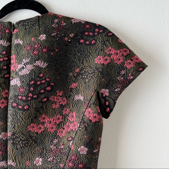 Michael Kors Collection Floral Brocade A-Line Dress In Rosewood And Spruce - Picture 6 of 9